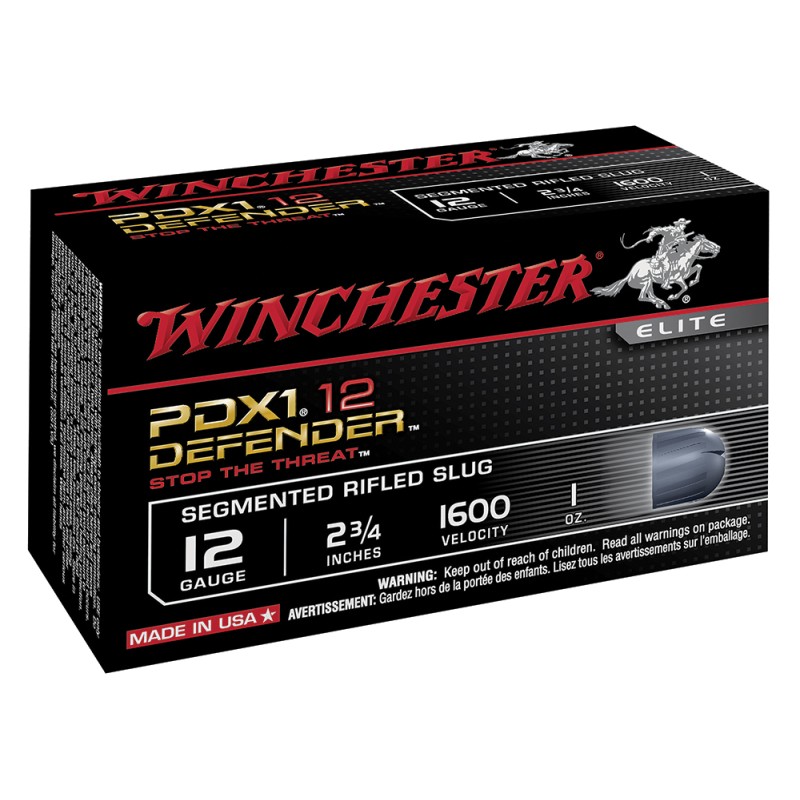 Winchester Ammo S12PDX1S PDX1 Defender  12Gauge 2.75 1oz Rifled Slug Shot 10 Per Box10 Case