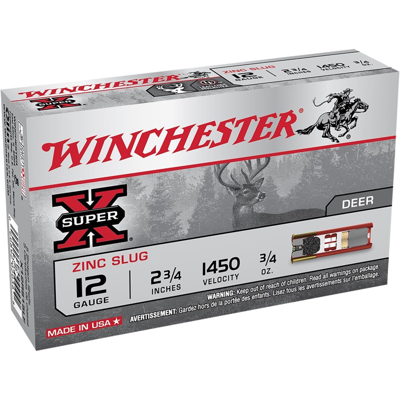 Winchester Ammo X12RS15LF Super X  12Gauge 2.75 34oz Zinc Slug Shot 5 Box50 Case