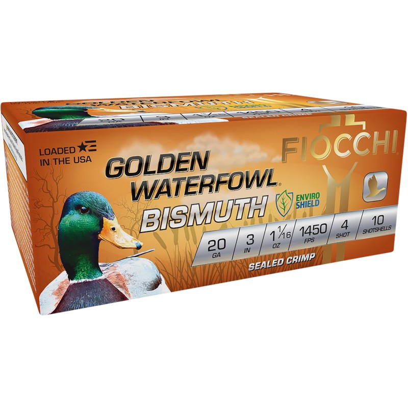 Fiocchi 203GB4 Golden Waterfowl Bismuth 20Gauge 3 1 116oz 4Shot 10 Per Box10 Case