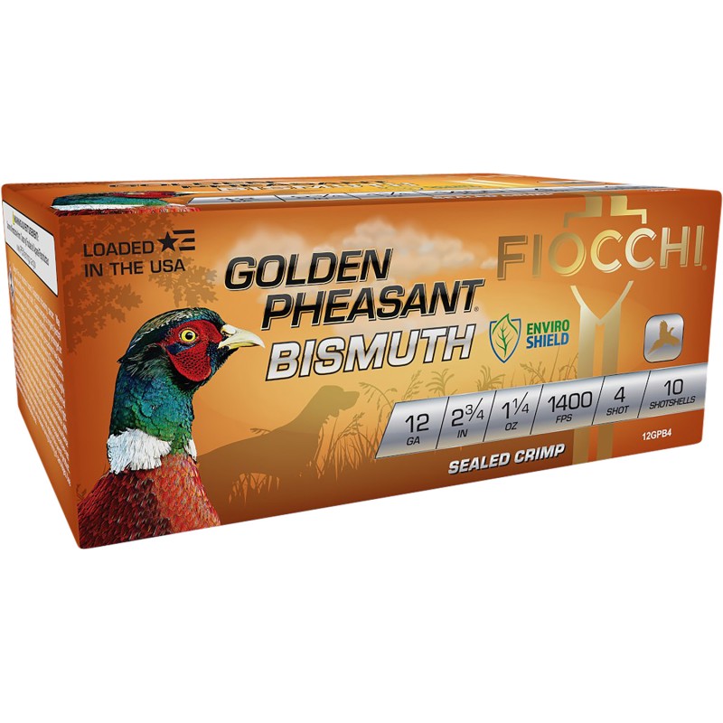 Fiocchi 12GPB4 Golden Pheasant Bismuth 12Gauge 2.75 1 14oz 4Shot 10 Per Box10 Case