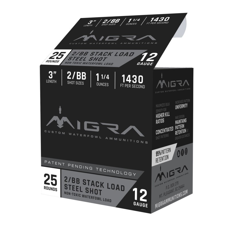 Migra Ammunitions M12S2BB Staxd  12Gauge 3 1 14oz 2BBShot 25 Per Box10 Case