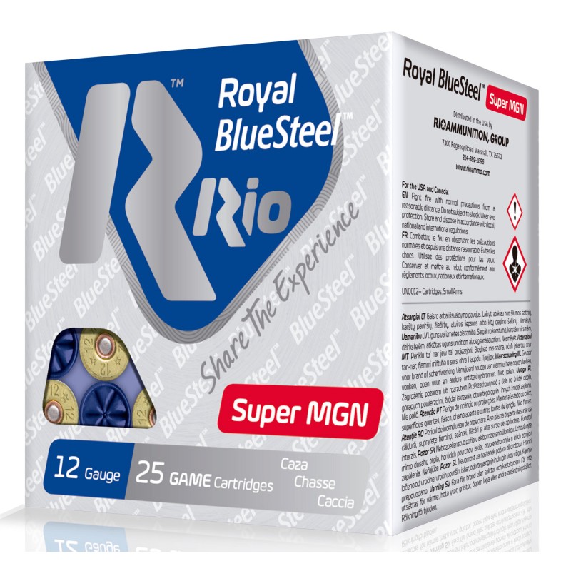 Rio Ammunition RBSSM40BB BlueSteel Royal 12Gauge 3.50 1 38oz 2Shot 25 Per Box10 Case