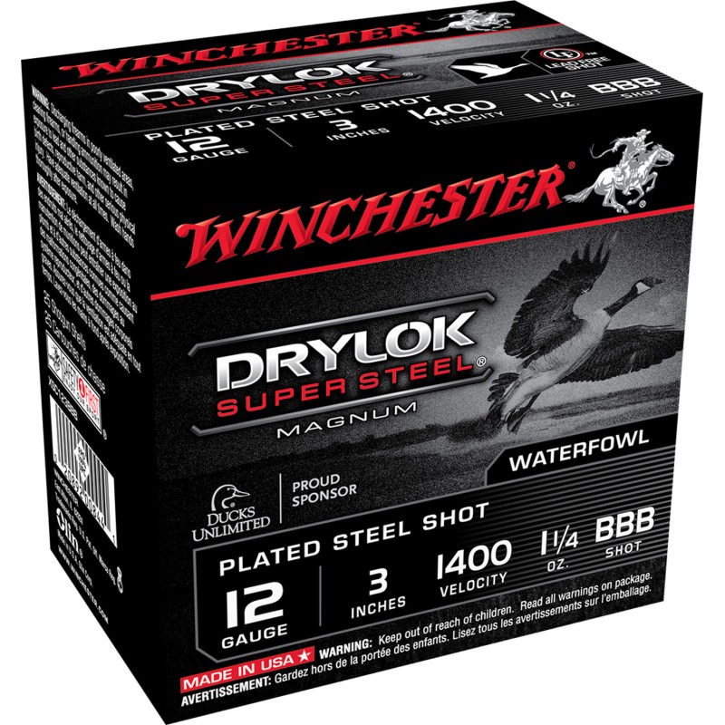 Winchester Ammo XSC123BBB Drylok Super Steel Magnum 12Gauge 3 1 14oz BBBShot 25 Per Box10 Case