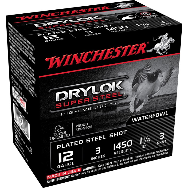 Winchester Ammo SSH1233 Drylok Super Steel High Velocity 12Gauge 3 1 14oz 3Shot 25 Per Box10 Case