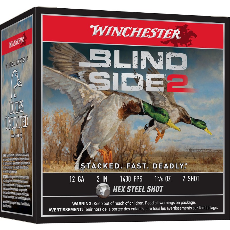 Winchester Ammo XBS1232 Blind Side 2  12Gauge 3 1 38oz 2Shot 25 Per Box10 Case