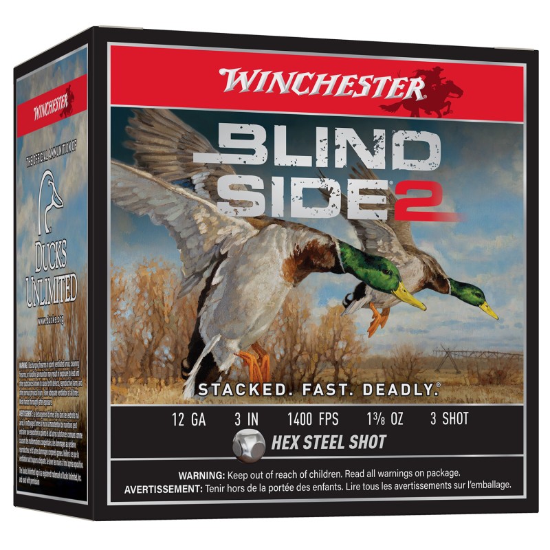 Winchester Ammo XBS1233 Blind Side 2  12Gauge 3 1 38oz 3Shot 25 Per Box10 Case