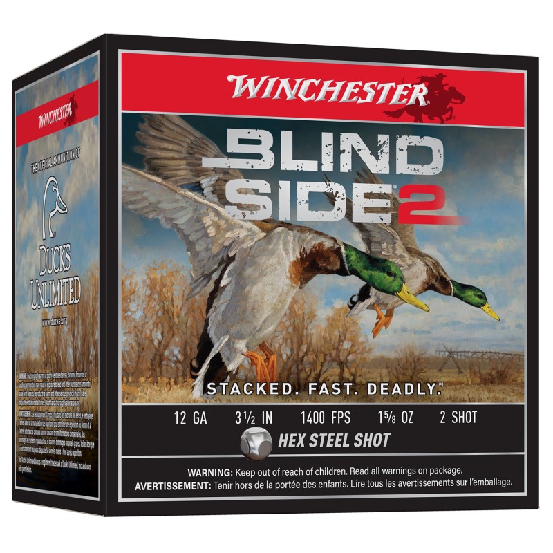 Winchester Ammo XBS12L2 Blind Side 2  12Gauge 3.50 1 58oz 2Shot 25 Per Box10 Case