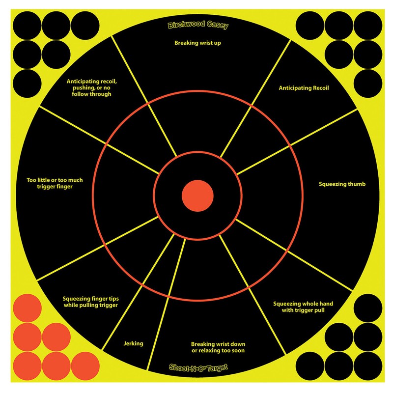 Birchwood Casey 34032 ShootNC Reactive Target SelfAdhesive Paper BlackYellowRed 12 Circle 5 Pack