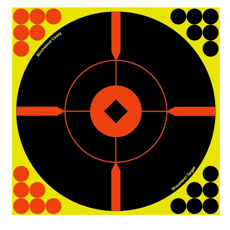 Birchwood Casey 34016 ShootNC Reactive Target SelfAdhesive Paper BlackYellowRed 12 Bullseye 100 Pack