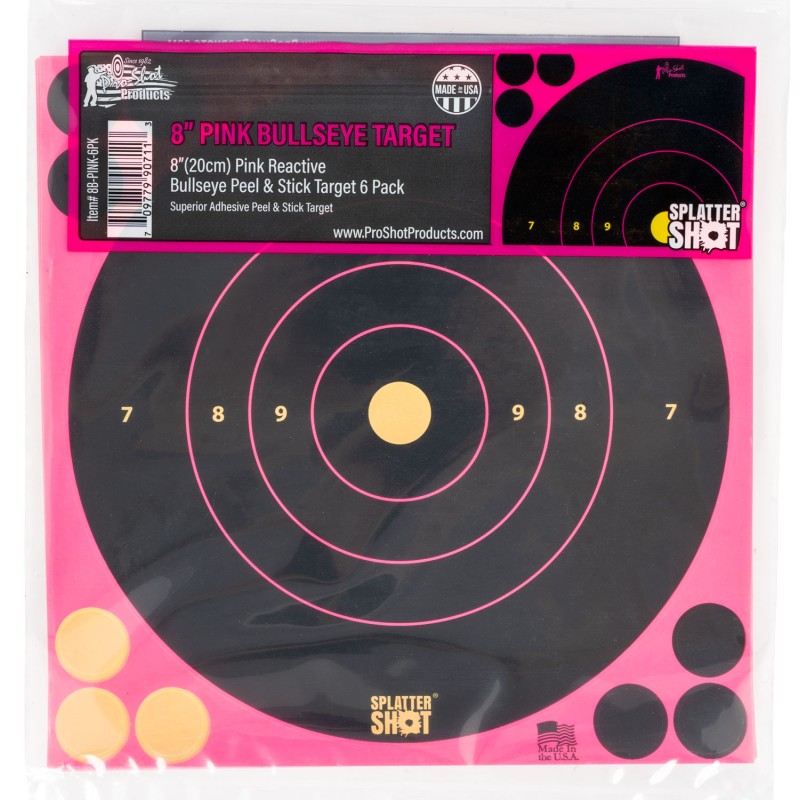 ProShot 8BPINK6PK SplatterShot  SelfAdhesive Paper BlackPink 8 Bullseye 6 Pack