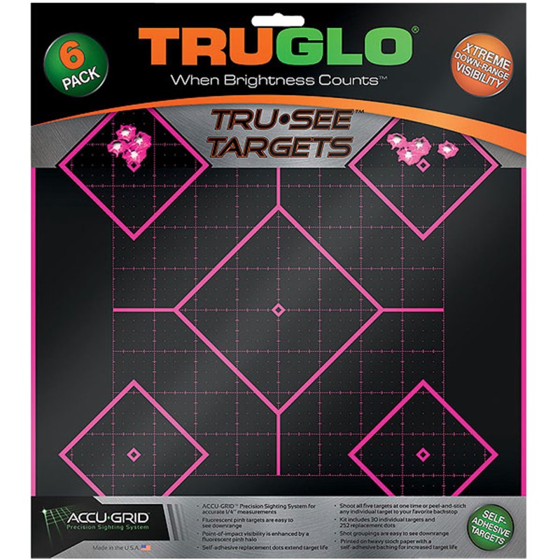 TruGlo TG14P6 TruSee 5 Diamond Target SelfAdhesive Heavy Paper BlackPink 12x12 6 Pack