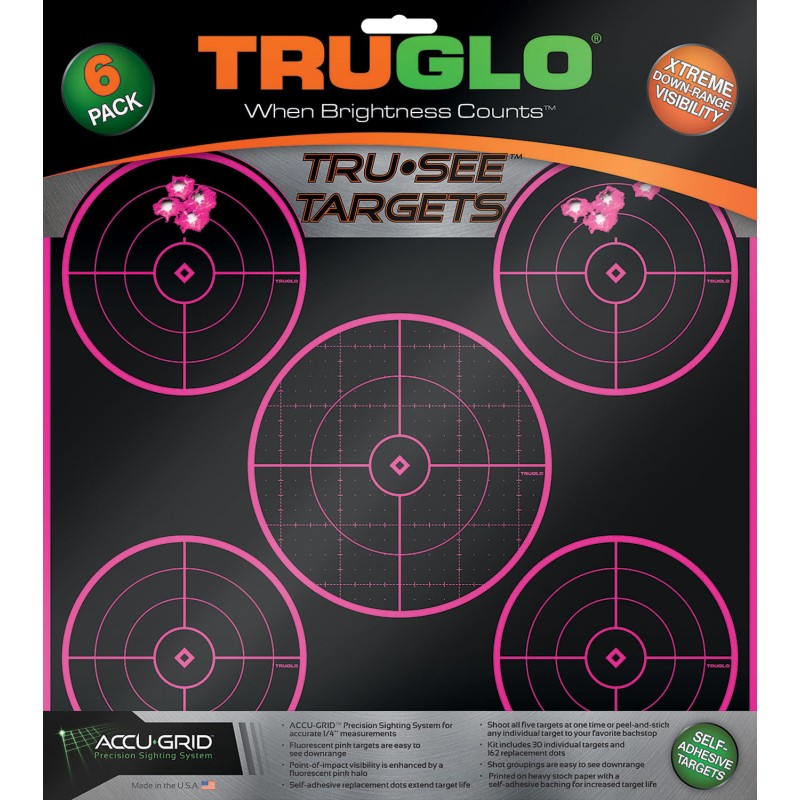 TruGlo TG11P6 TruSee 5Bull Target SelfAdhesive Heavy Paper BlackPink 12x12 6 Pack