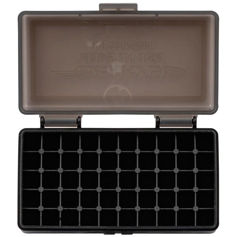 Berrys 19642 Ammo Box  9mm380ACP SmokeBlack Polypropylene 50rd