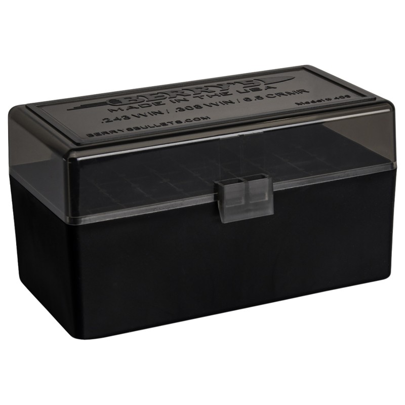 Berrys 46826 Ammo Box  243308Win SmokeBlack Polypropylene 50rd