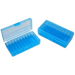 MTM CaseGard P503824 Ammo Box FlipTop Multi Caliber Handgun Clear Blue Polypropylene 50rd