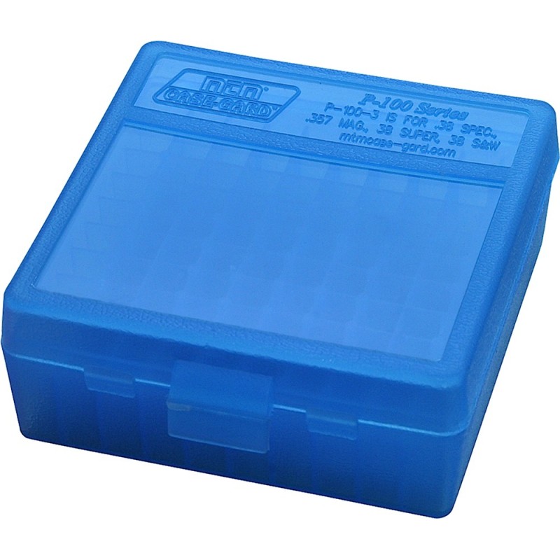 MTM CaseGard P100324 Ammo Box FlipTop Multi Caliber Handgun Clear Blue Polypropylene 100rd