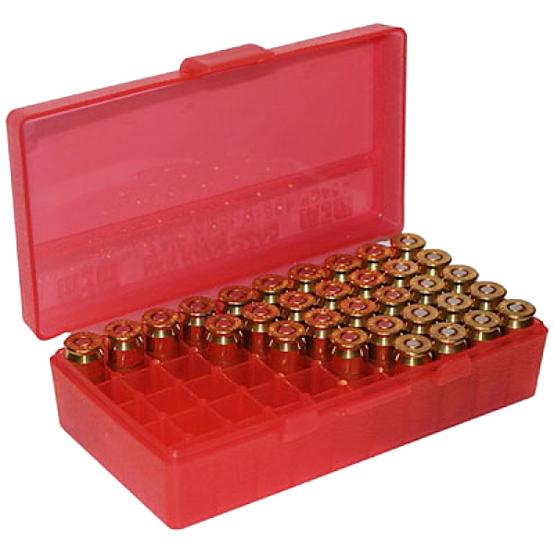 MTM CaseGard P503829 Ammo Box FlipTop Multi Caliber Handgun Clear Red Polypropylene 50rd