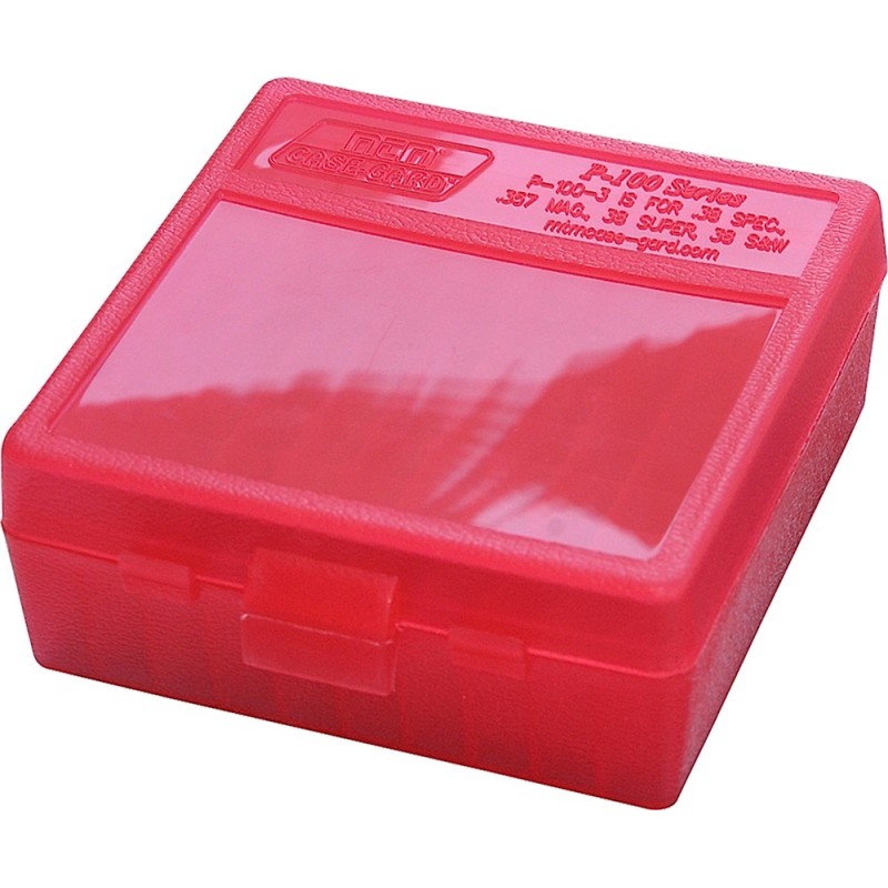 MTM CaseGard P100329 Ammo Box FlipTop Multi Caliber Clear Red Polypropylene 100rd