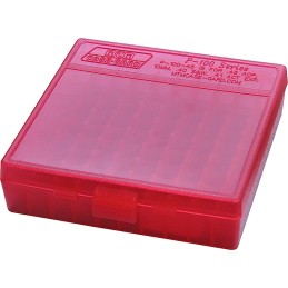 MTM CaseGard P100929 Ammo Box FlipTop Multi Caliber Clear Red Polypropylene 100rd