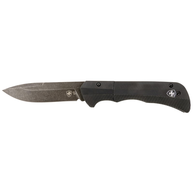 Templar Knife AAABK321 Auto Assist  3.50 Folding Drop Point Plain Black Oxide Stonewashed Powder Coated D2 Steel Blade4.25 Aged 