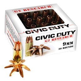 G2 Research G00602 Civic Duty  9mmLuger 96gr Copper Expansion Projectile 20 Per Box25 Case