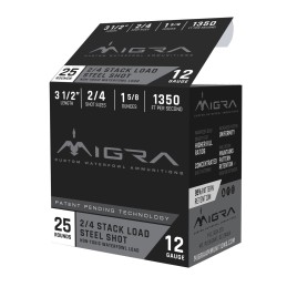 Migra Ammunitions M12LS24 Combinational  12 Gauge 3.50 1 58 oz 2 4 Shot 25 Per Box10 Cs