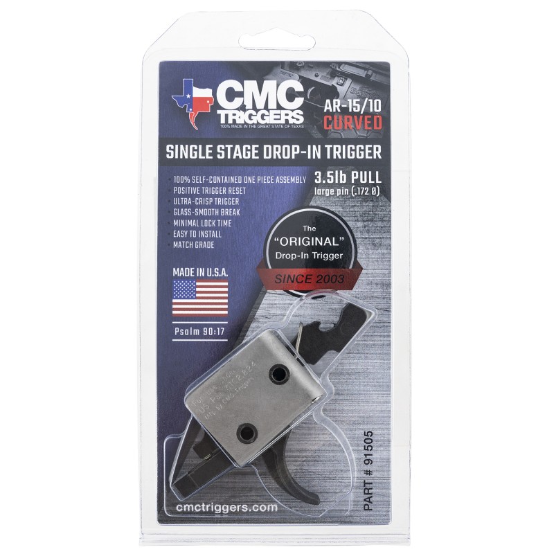 CMC Triggers 91505 DropIn  SingleStage Curved Trigger w 33.50 lbs Draw Weight  Black Finish