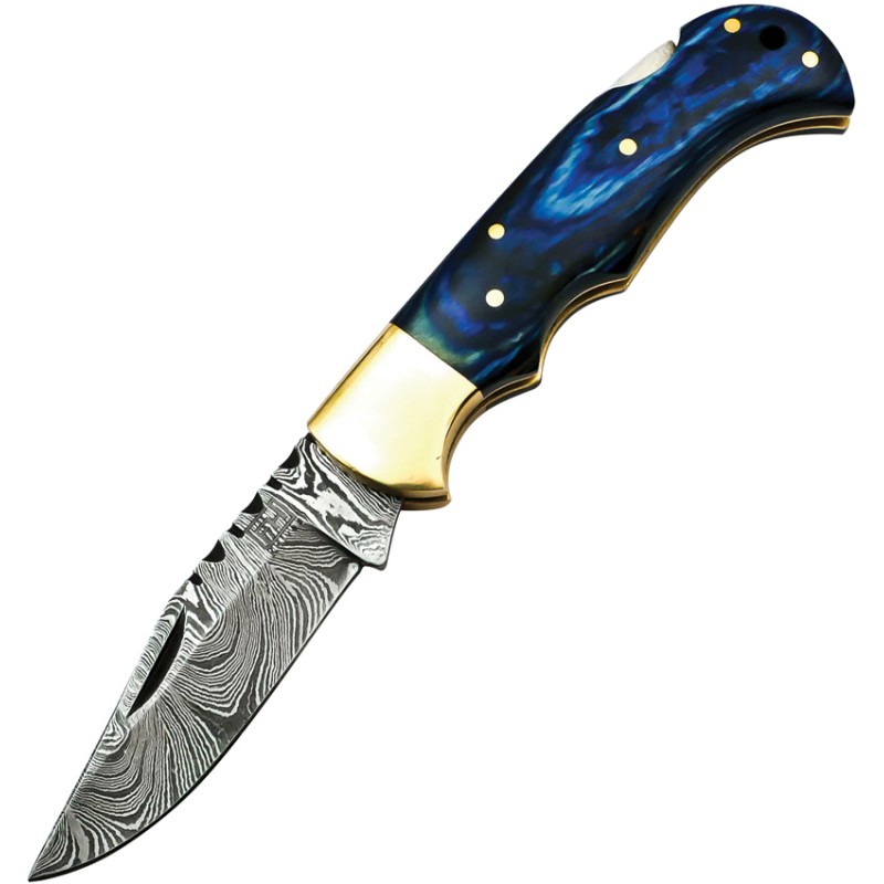 Lockback Damascus Blue