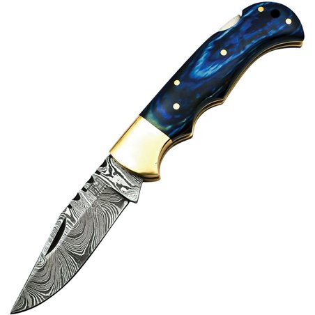 Lockback Damascus Blue