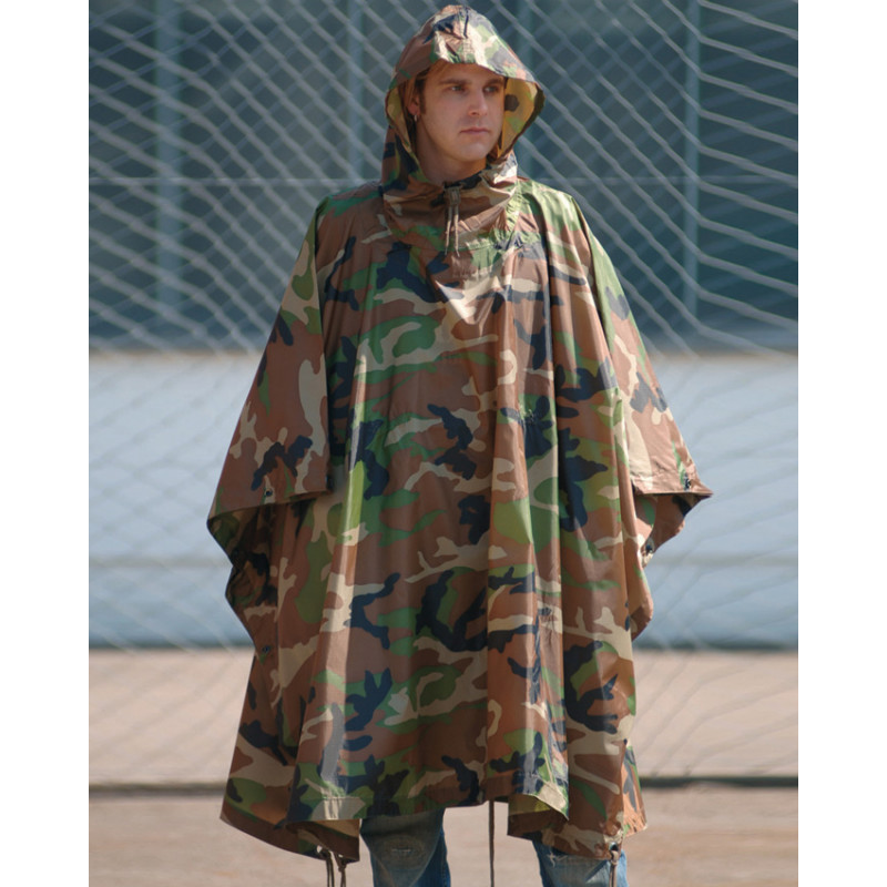 Woodland Camo Ripstop Poncho