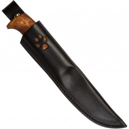 HELLE Knives Gaupe H3LS Fixed Blade Curly Birch Wood Handle Leather Sheath Triple Laminated Stainless Steel