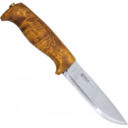 HELLE Knives Gaupe H3LS Fixed Blade Curly Birch Wood Handle Leather Sheath Triple Laminated Stainless Steel