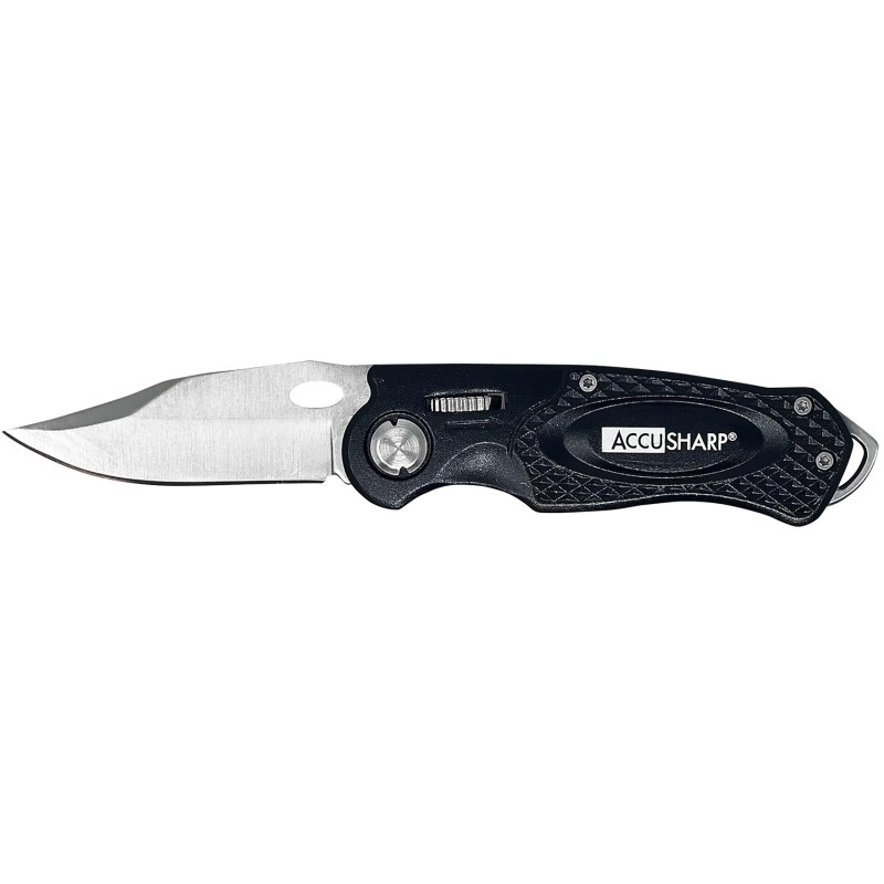 AccuSharp 703C Sport  3 Folding Plain Stainless Steel BladeBlack Anodized Aluminum Handle Includes Belt Clip