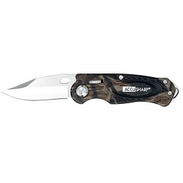 AccuSharp 704C Sport  3 Folding Plain Stainless Steel BladeCamo Anodized Aluminum Handle Includes Belt Clip