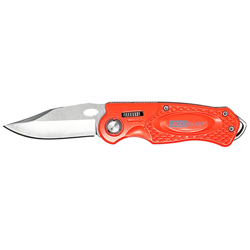 AccuSharp 709C Sport  3 Folding Plain Stainless Steel BladeBlaze Orange Anodized Aluminum Handle Includes Belt Clip