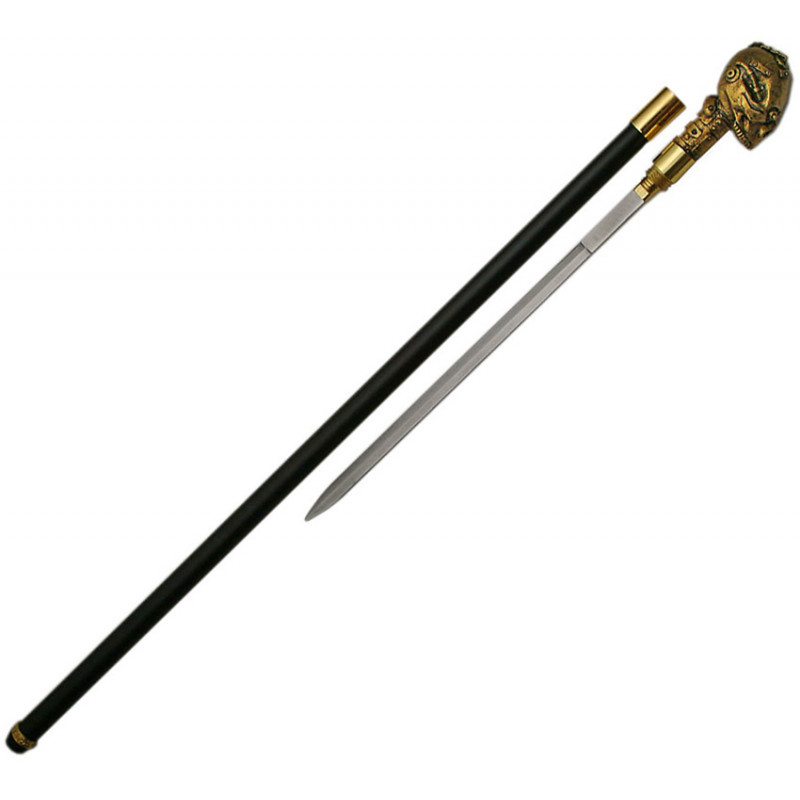 Skull Sword Cane Brass