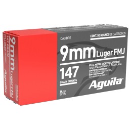 Aguila 1E097719 Target  Range Handgun 9mm Luger 147 gr Full Metal Jacket Flat Point 50 Per Box 20 Case