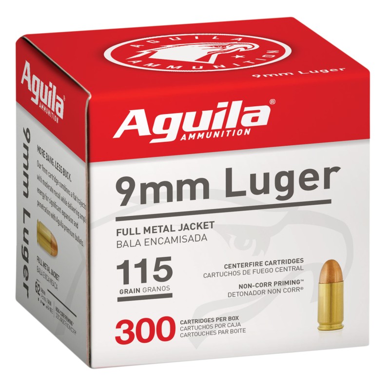 Aguila 1E097700 Target  Range Handgun 9mm Luger 115 gr Full Metal Jacket 300 Per Box 4 Case