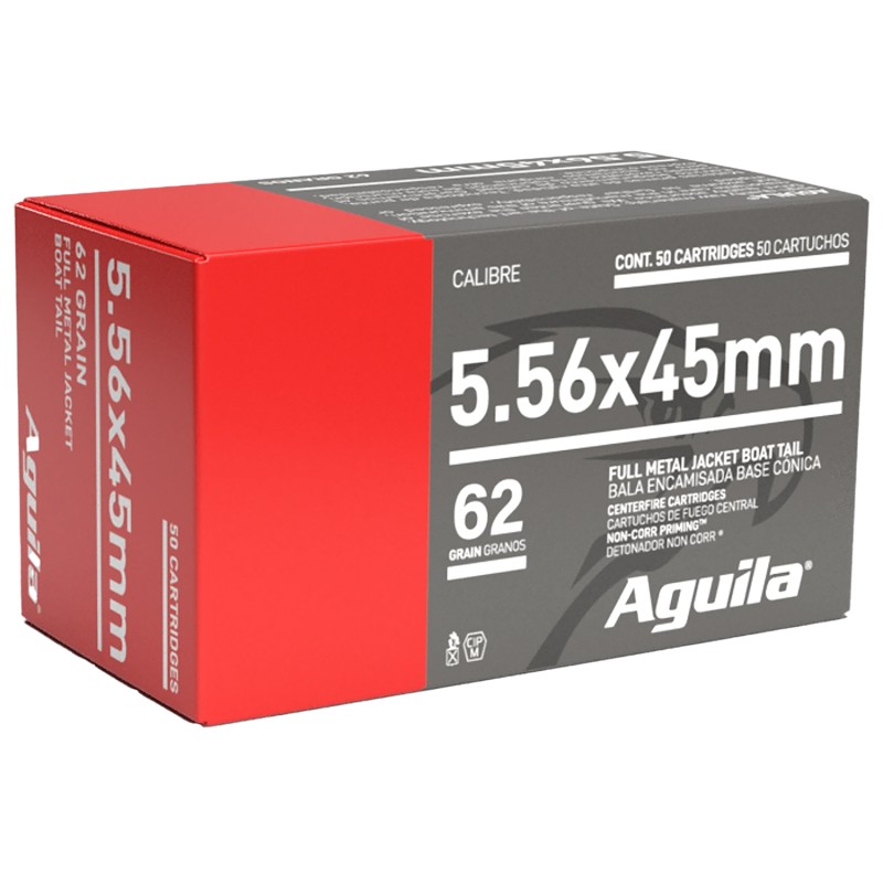 Aguila 1E556110 Target  Range Rifle 5.56x45mm NATO 62 gr Full Metal Jacket Boat Tail 50 Per Box 20 Case