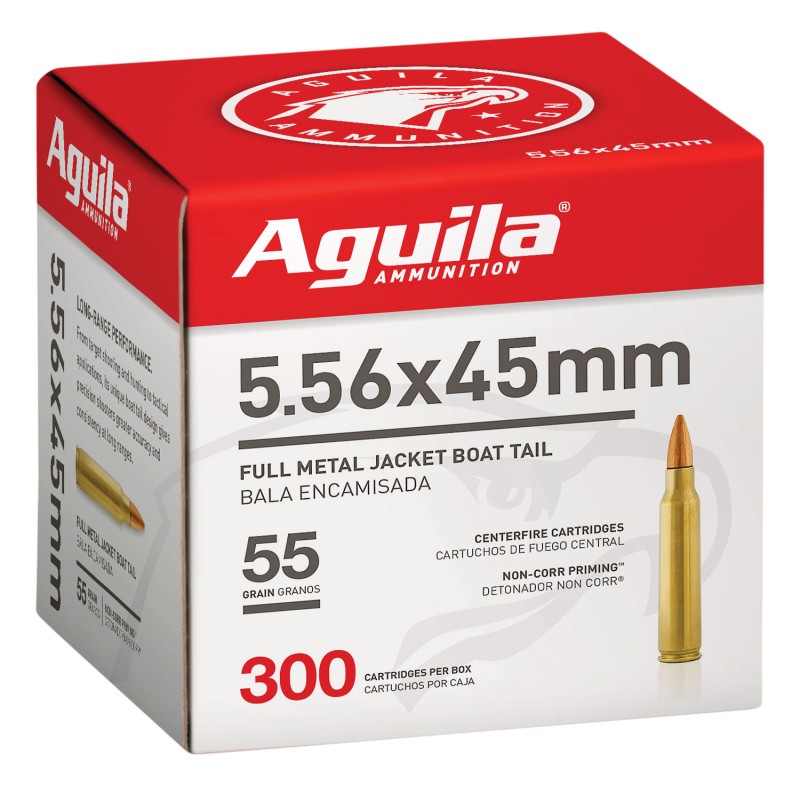 Aguila 1E556126 Target  Range Rifle 5.56x45mm NATO 55 gr Full Metal Jacket Boat Tail 300 Per Box 4 Case