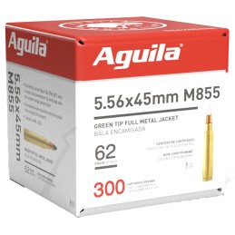 Aguila 1E556125 Green Tip M855 5.56x45mm NATO 62 gr Full Metal Jacket Boat Tail 300 Per Box 4 Case