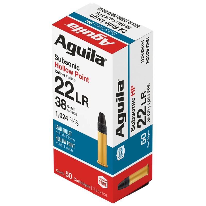 Aguila 1B220268 Subsonic Rimfire 22 LR 38 gr Hollow Point 50 Per Box 20 Case