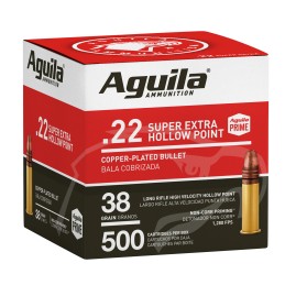 Aguila 1B221118 Super Extra Rimfire 22 LR 38 gr Copper Plated Hollow Point 500 Per Box 4 Case