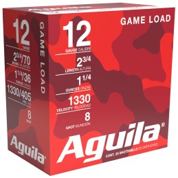 Aguila 1CHB1208 Birdshot High Velocity 12 Gauge 2.75 1 14 oz 8 Shot 25 Per Box 10 Case