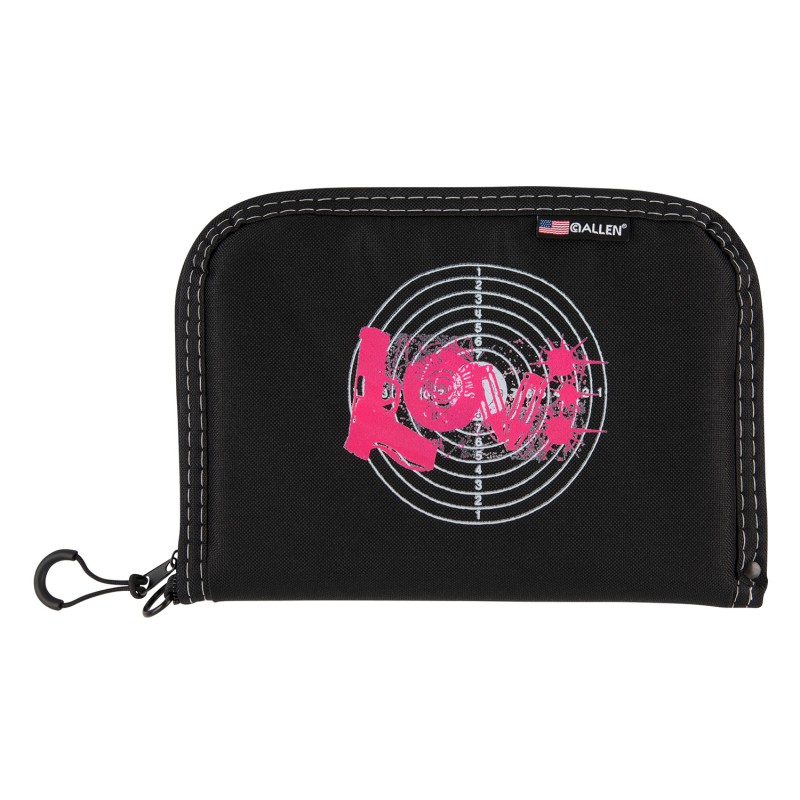 Girls With Guns 9075 Love  made of Polyester with Black Finish Pink Love Graphic Foam Padding  Lockable Zipper 10.50 L x 7.50 W 