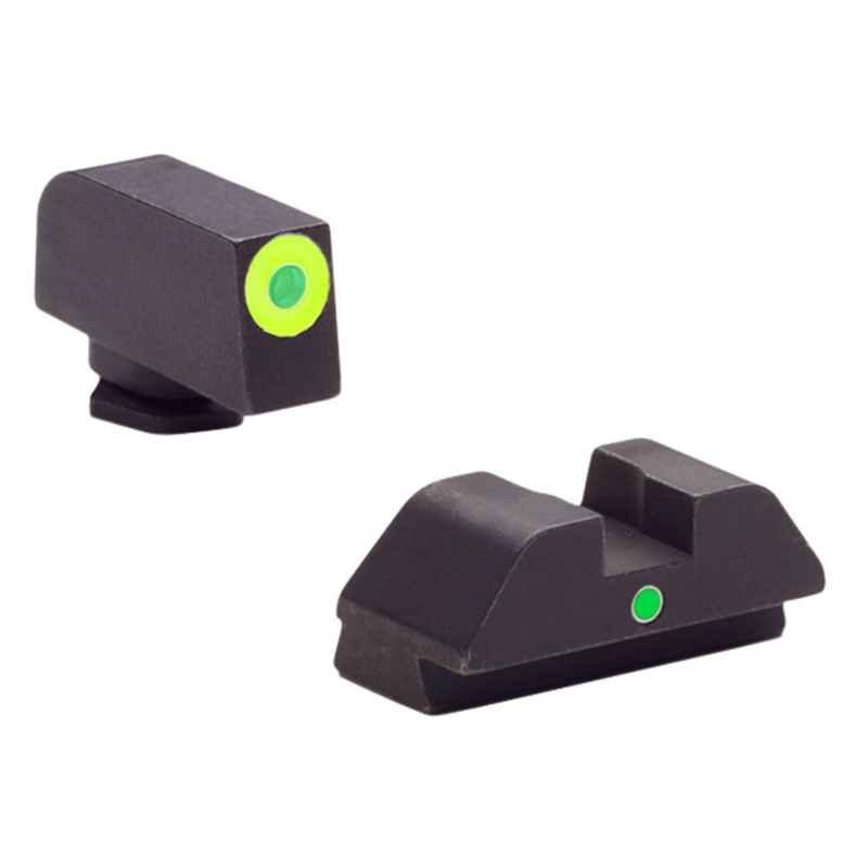 AmeriGlo GL305 iDot Sight set for Glock  Black  Green Tritium with Orange Outline Front Sight Green Tritium iDot Rear Sight