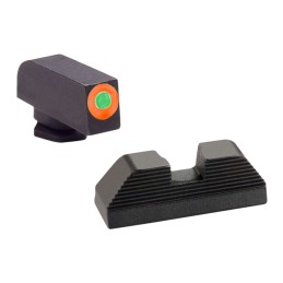 AmeriGlo GL436 Protector Sight Set for Glock  Black  Green Tritium  with Orange Outline Front Sight Black Serrated Rear Sight