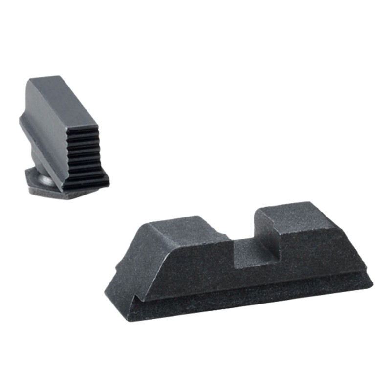 AmeriGlo GL429 Optic Compatible Sight Set for Glock  Black  XL Black with Serrated Front Sight XL Black Flat Rear Sight