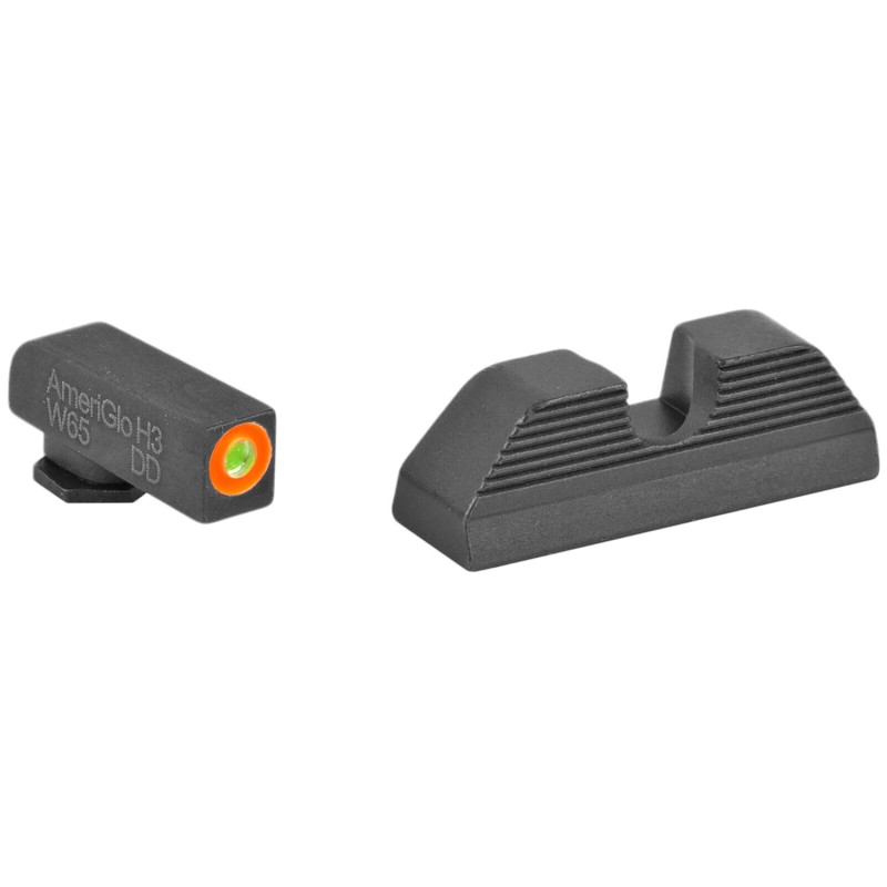 AmeriGlo GL353 Protector Sight Set for Glock  Black  Green Tritium with Orange Outline Front Sight Black Rear Sight