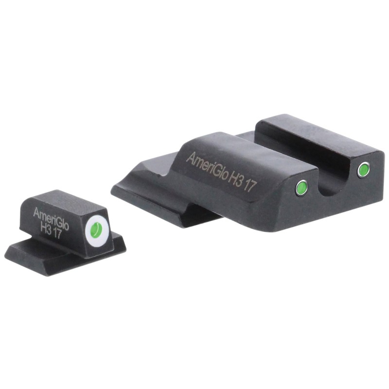 AmeriGlo SW145 Classic Tritium Sight Set for Smith  Wesson MP Shield  Black  Green Tritium with White Outline Front and Rear